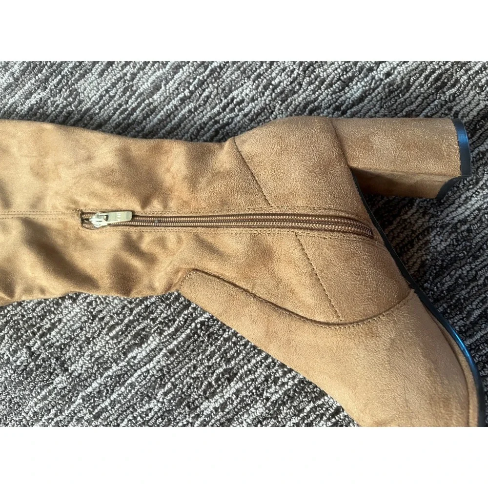 Marc Fisher Luley Tan Faux Suede Over The Knee Block Heel Boots 8M MFLULEY